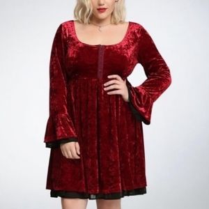 Torrid red velvet bell sleeve dress